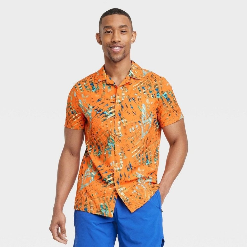 All in Motion Men's Short Sleeve Resort T-Shirt, Coral‎ Orange, Size S, NWT